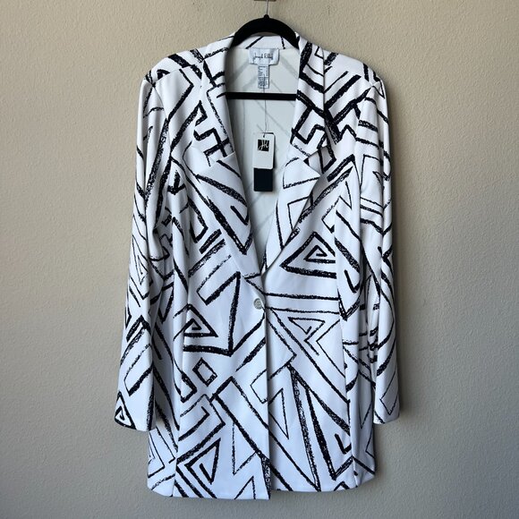 NWT NEW Joseph Ribkoff White Navy Geometric Print Blazer Size 16 - Picture 3 of 7